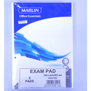 Marlin A4 Exam Pad Punched 100 page 5 pack