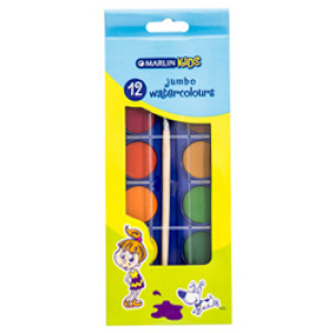 Marlin Kids 12 Jumbo Water Colours + Brush in box
