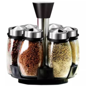 Casey 6 Piece Glass Spice Jar Rack With Rotating
