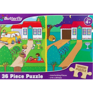 Butterfly 36 Piece A4 Wooden Puzzle Day and Night