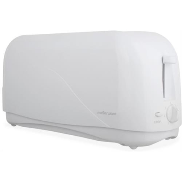 Mellerware 4 Slice Plastic White Toaster 1300W Hot Slice