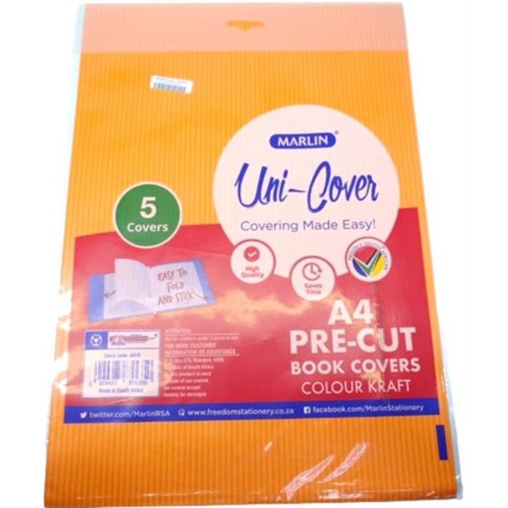 Marlin Kids A4 Precut Book Cover Orange 5 Pack