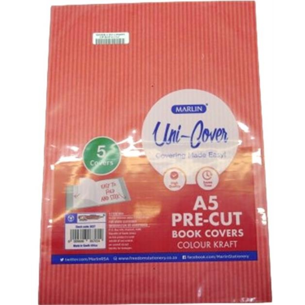 Marlin Kids A5 Precut Book Cover Red 5 Pack