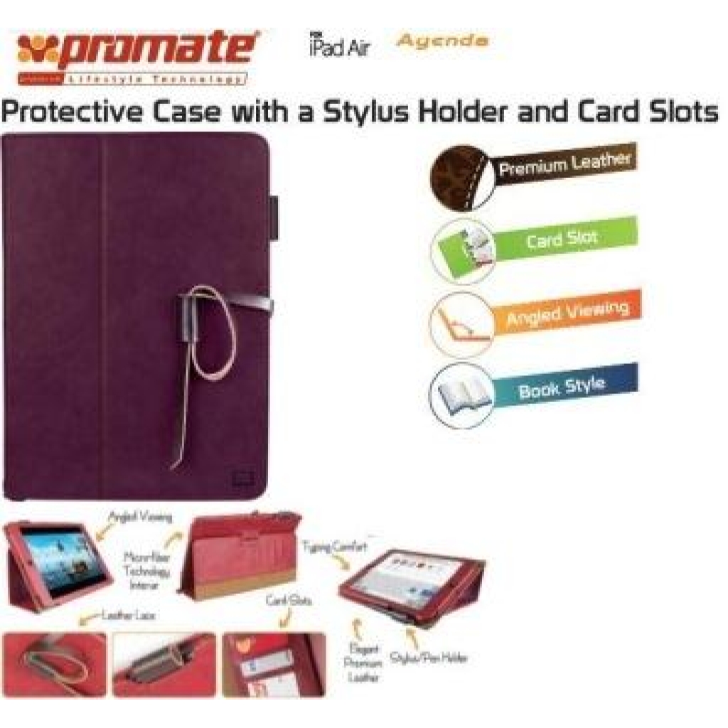 Promate Agenda Premium Protective Leather Case with Stylus
