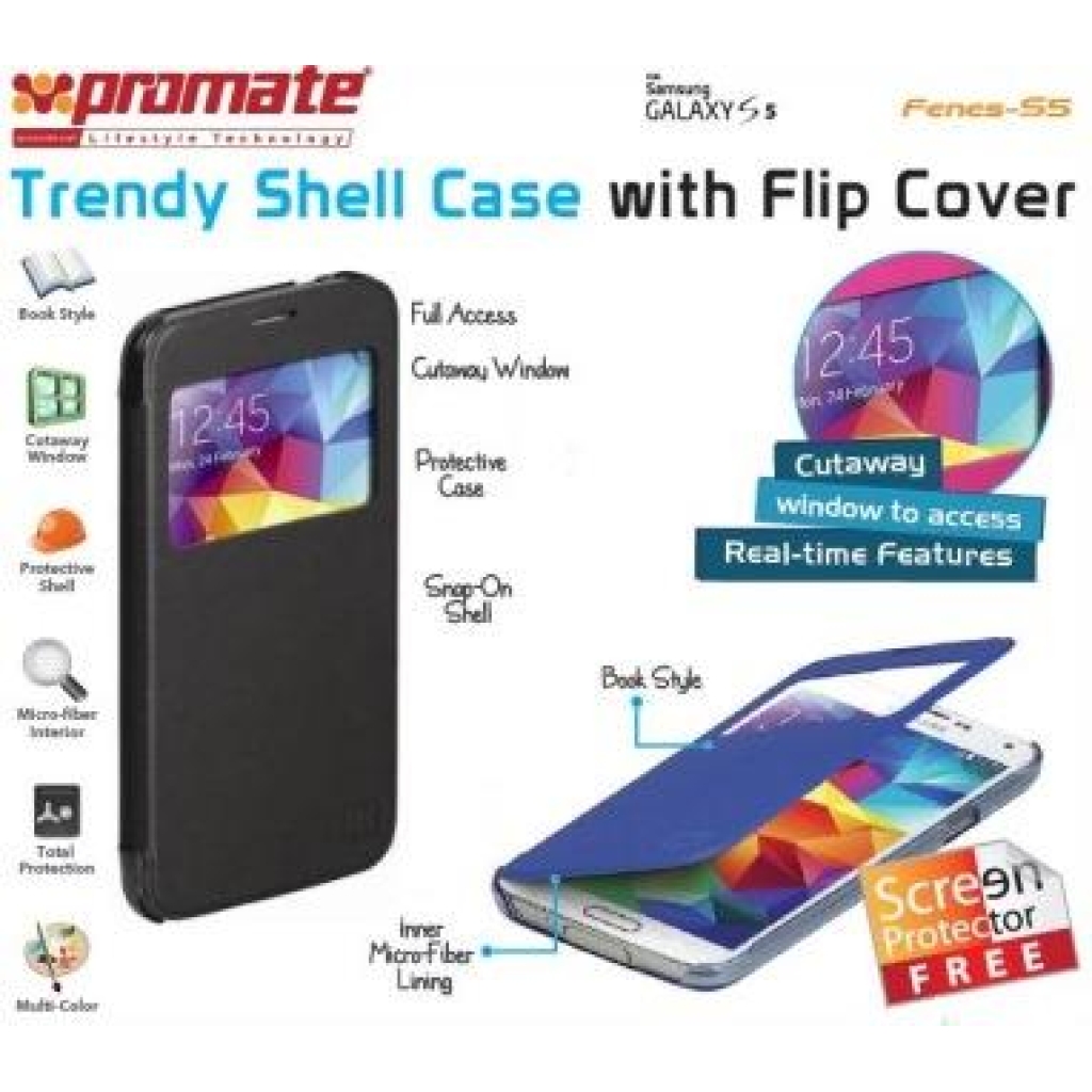 Promate Fenes S5 Bookcover with window Colour:Black