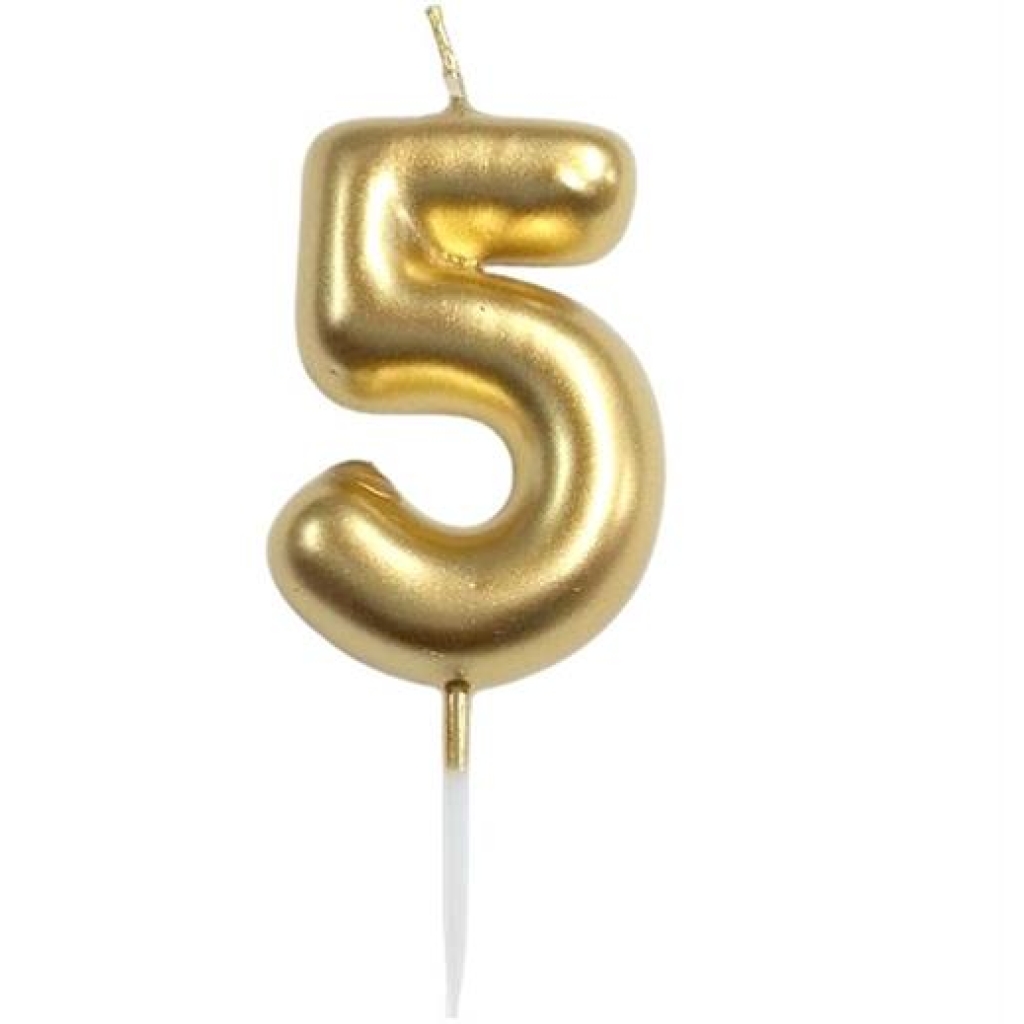 Casey 10cm Gold Numerical Birthday Candle Nr.5