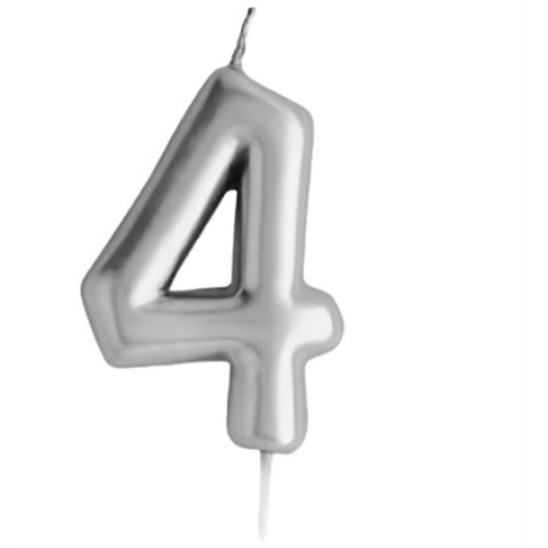 Casey 10cm Silver Numerical Birthday Candle Nr.4