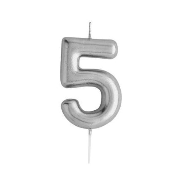 Casey 10cm Silver Numerical Birthday Candle Nr.5