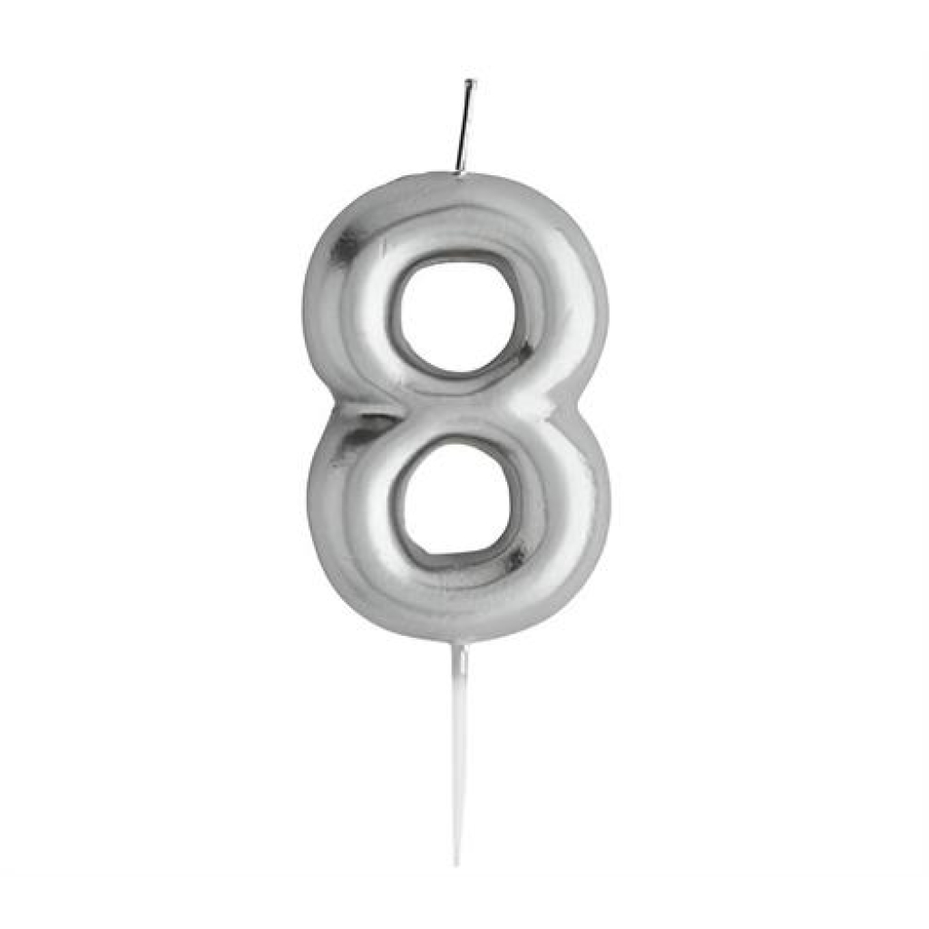 Casey 10cm Silver Numerical Birthday Candle Nr.8