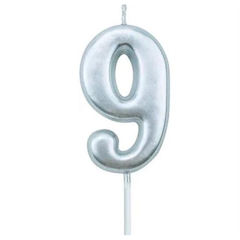 Casey 10cm Silver Numerical Birthday Candle Nr.9