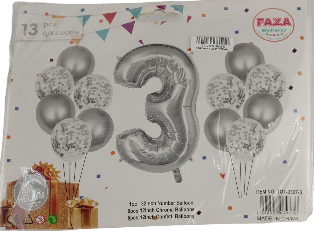 Casey 13pc Silver and White Balloon Set Nr 3 Casey 13pc Silver and White Balloon Set Nr 3