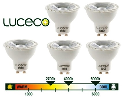 Luceco GU10 5W Natural White 5 Pack LED 370 Lumens Luceco GU10 5W Natural White 5 Pack LED 370 Lumens