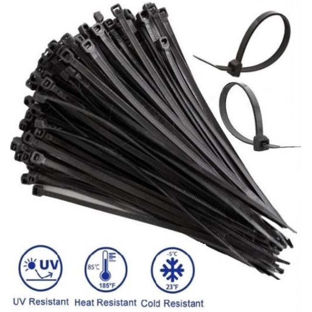 Noble 2.5 x 200mm Pack of 100 Black Nylon Cable Ties