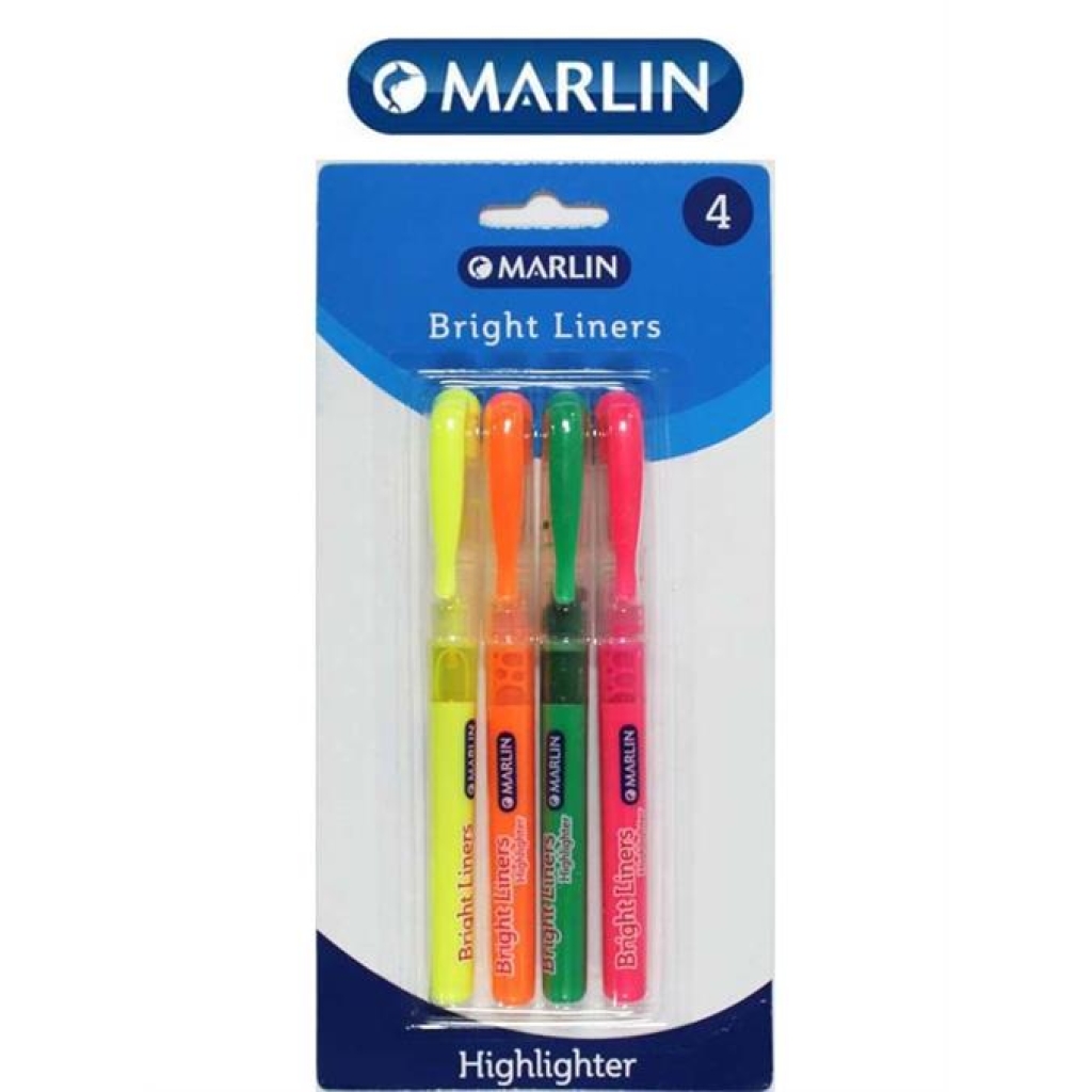 Marlin Bright Liners Pen Type Highlighters assorted colours