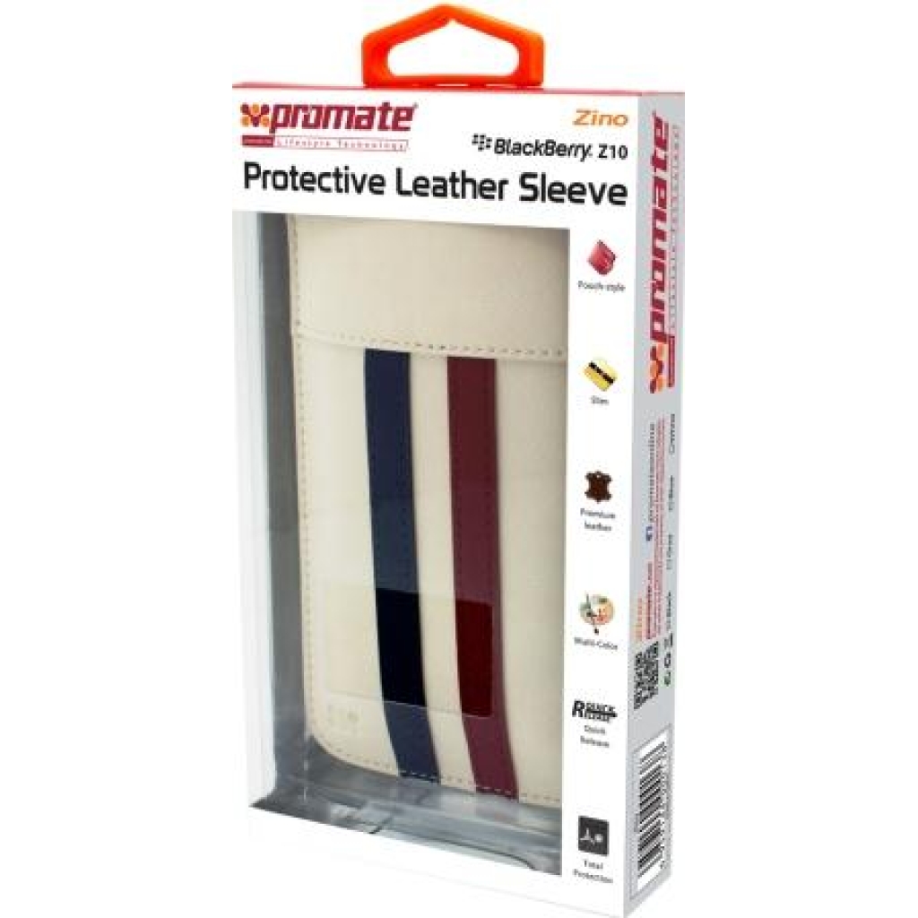 Promate White Zino BlackBerry Z10 Protective Leather Sleeve