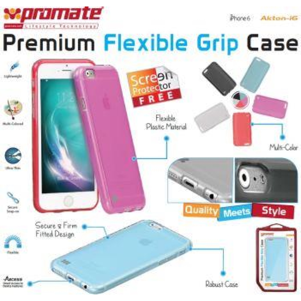 Promate Akton-i6 Multi-colored flexi-grip designed case