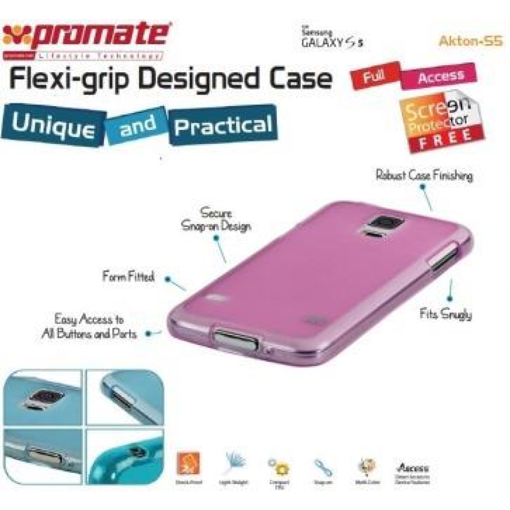 Promate Pink Akton S5 flexiGrip Protective Shell Case