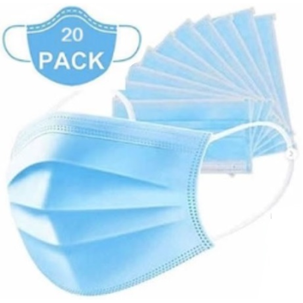 Casey 3 Ply Disposable Face Mask with Earloop 20 Per Pack blue