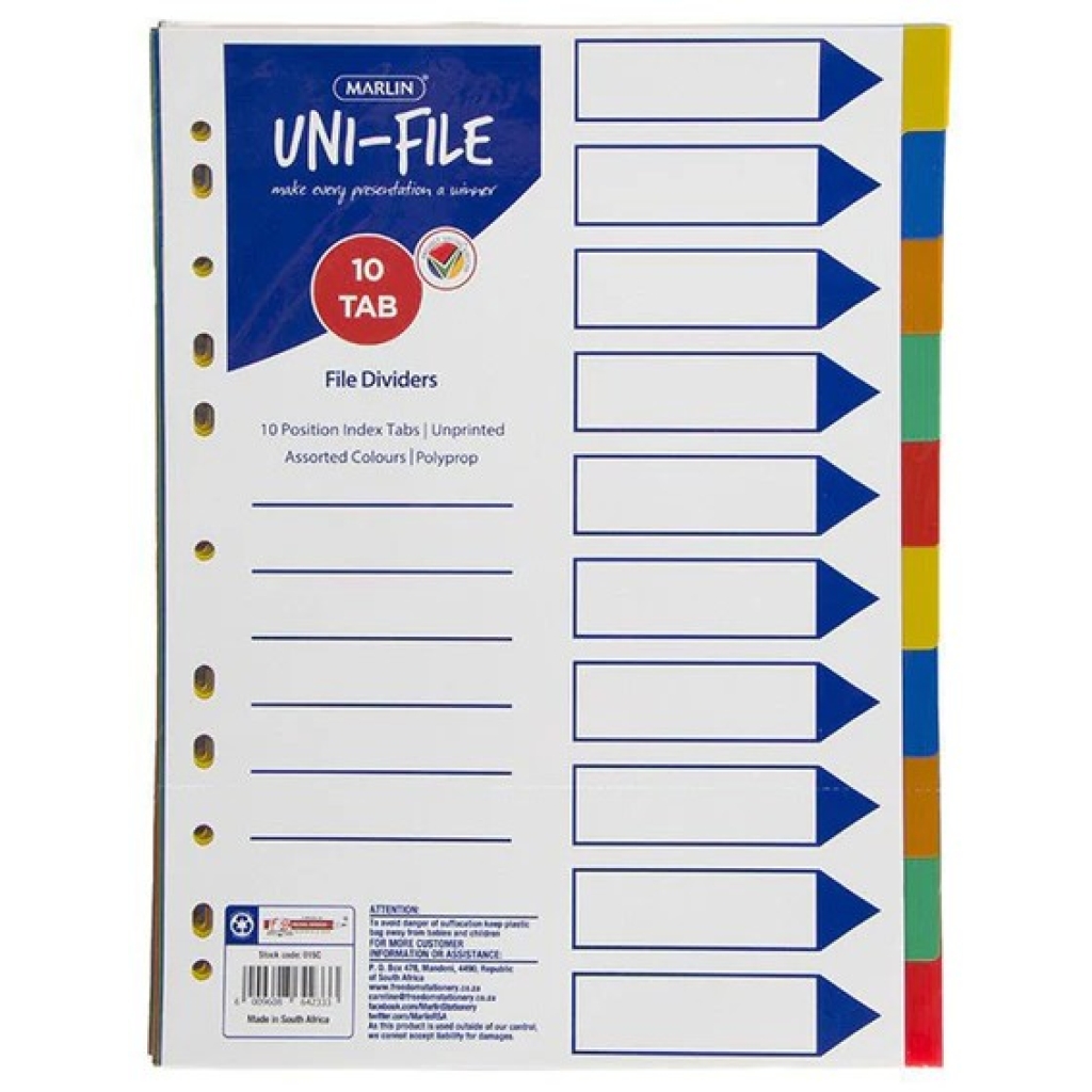 MARLIN FILE DIVIDERS JAN - DEC POLYPROP