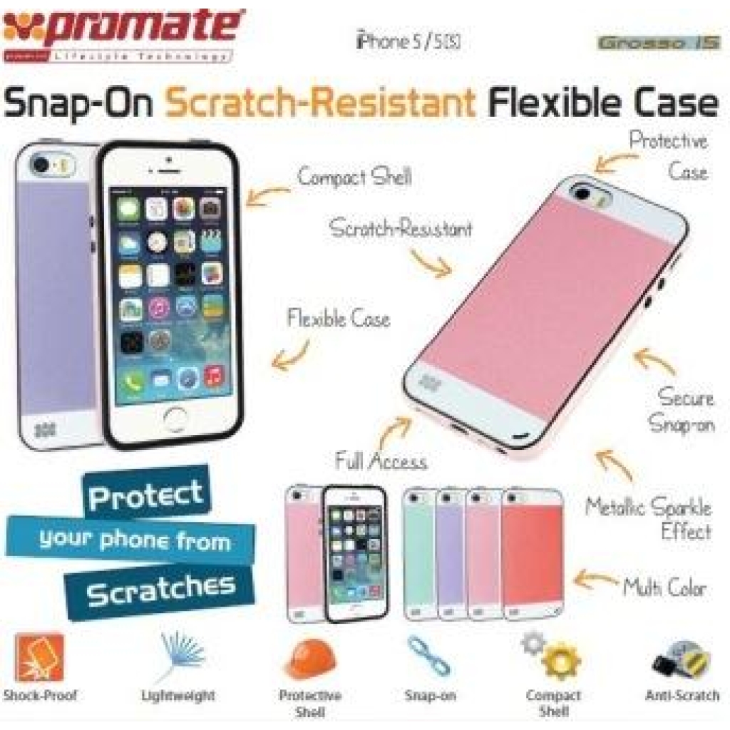 Promate Grosso-i5 iPhone 5 Striped Flexi-Grip Snap Case