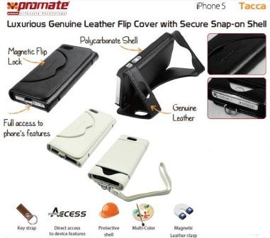 Promate White Tacca iPhone 5 Luxurious Genuine Leather Flip Cover Promate White Tacca iPhone 5 Luxurious Genuine Leather Flip Cover