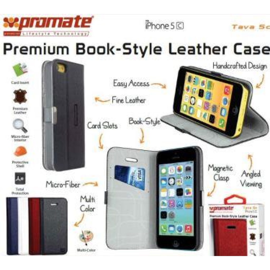 Promate Black Tava 5C Book-Style Flip Case