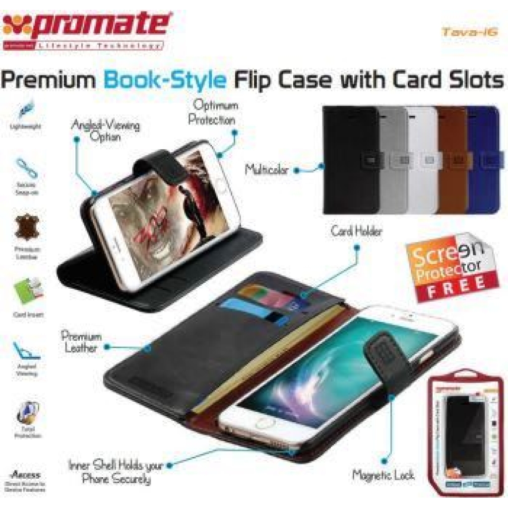 Promate Brown Tava-i6 Premium Book-Style Flip Case
