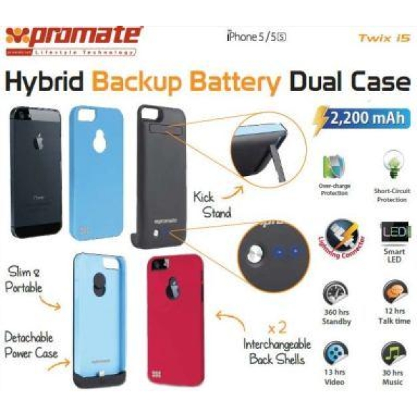 Promate Blue i5 Hybrid Backup battery Dual case