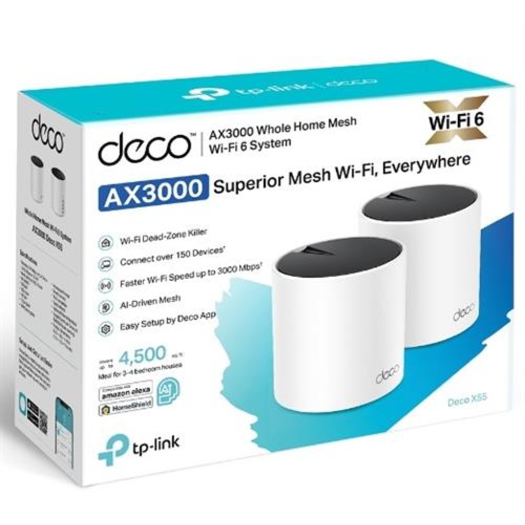 TP Link Deco X55 (2-pack) AX3000 Whole Home Mesh Wi-Fi 6 System